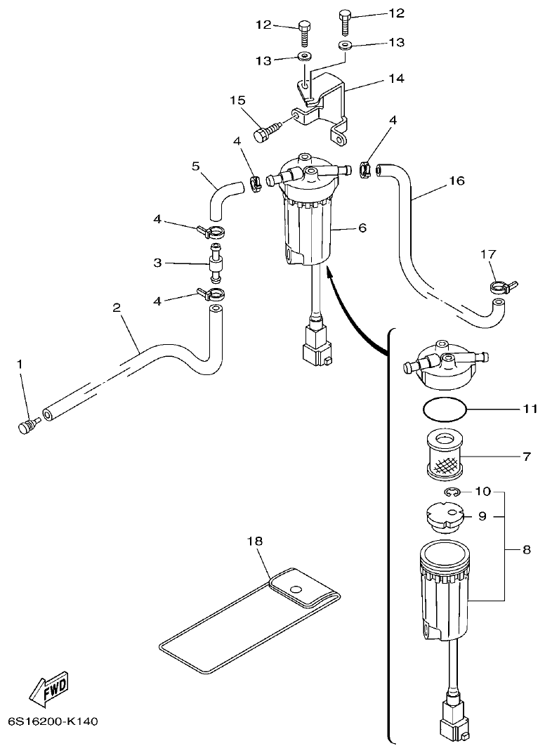 Yamaha F200BET, FL200BET FUEL 1 parts diagram